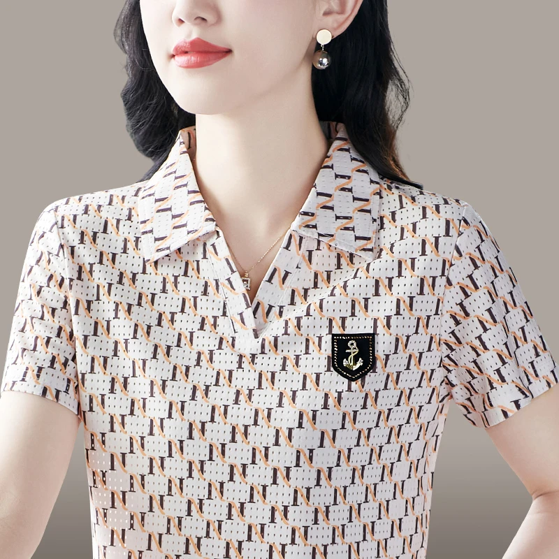 哥弟阿玛施正气质POLO衫短袖T恤女夏季新款宽松妈妈百搭上衣薄款