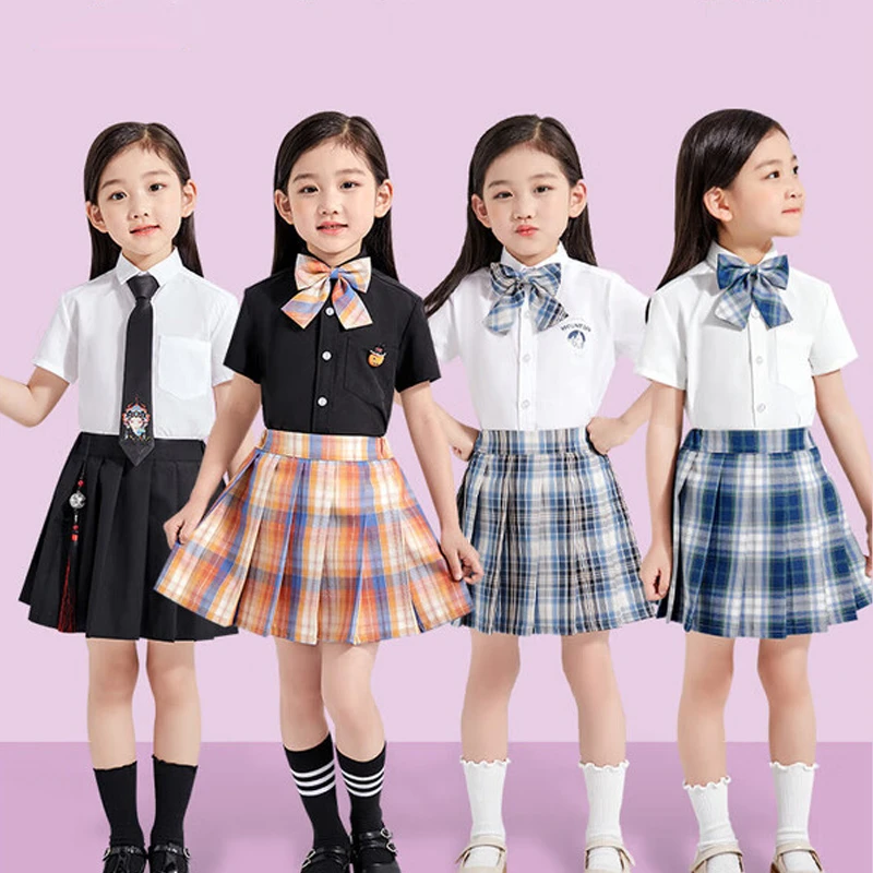 罗小蒙童装女童半身裙百褶裙大童夏季套装格子裙jk儿童裙子女