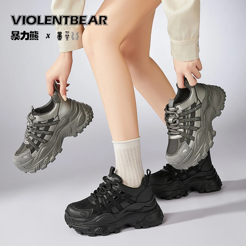 Violentbear/暴力熊厚底老爹鞋女2025秋季新款透气休闲鞋 9119