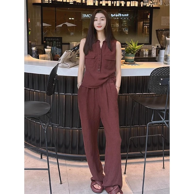 小香风亚麻套装女2025夏新款老钱风高级感穿搭无袖上衣棉麻两件套