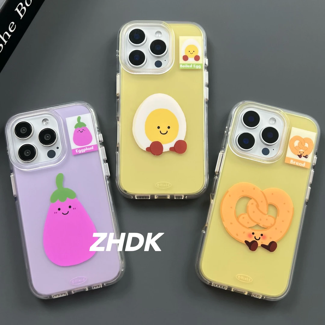 茄子面包高级感适用iPhone16promax手机壳苹果15磨砂14气囊防摔13