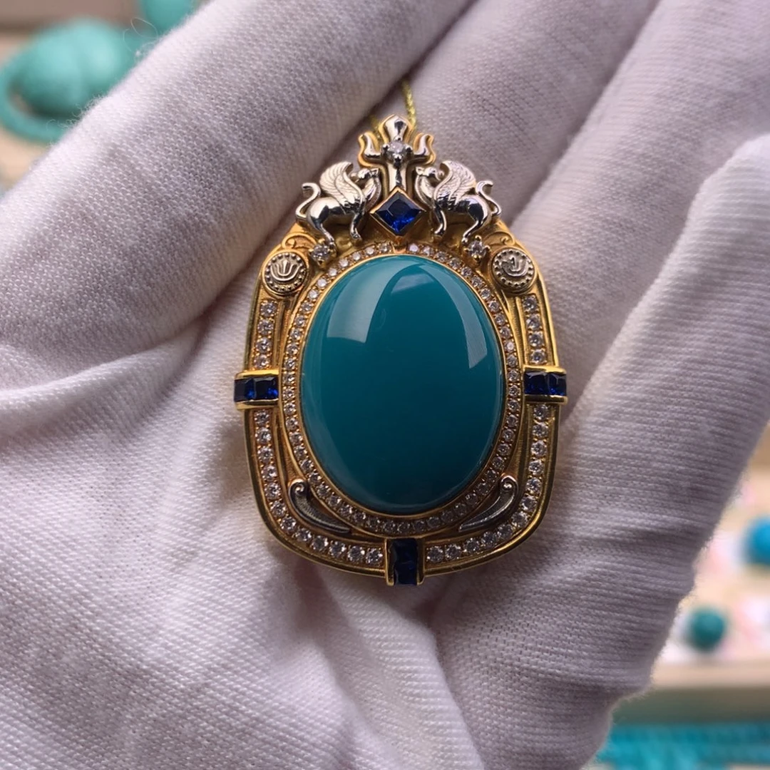 绿松石18K金镶嵌珠宝奇石