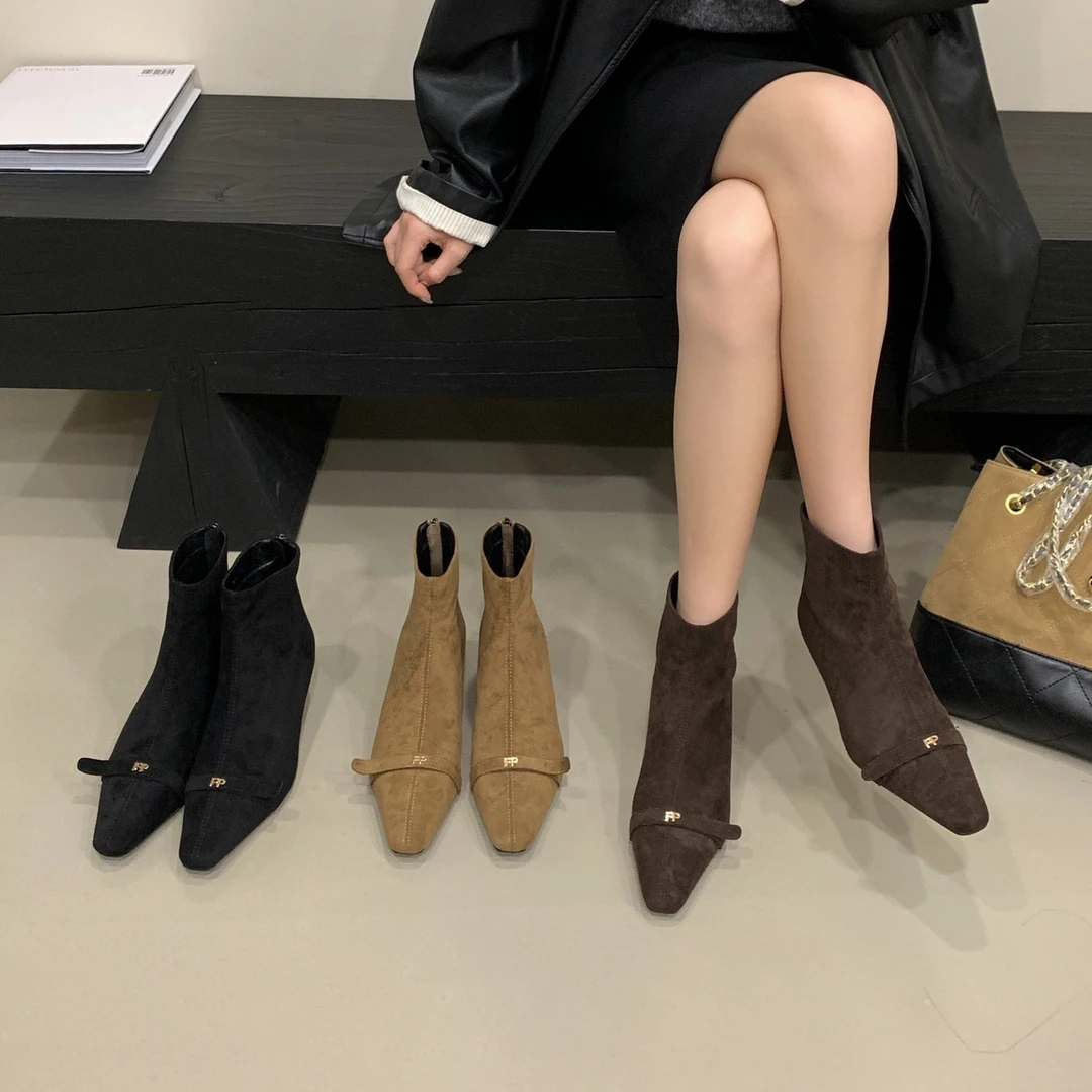 780-31细跟方头法式秋冬短靴冬季高跟韩版百搭英伦女靴子气质时尚