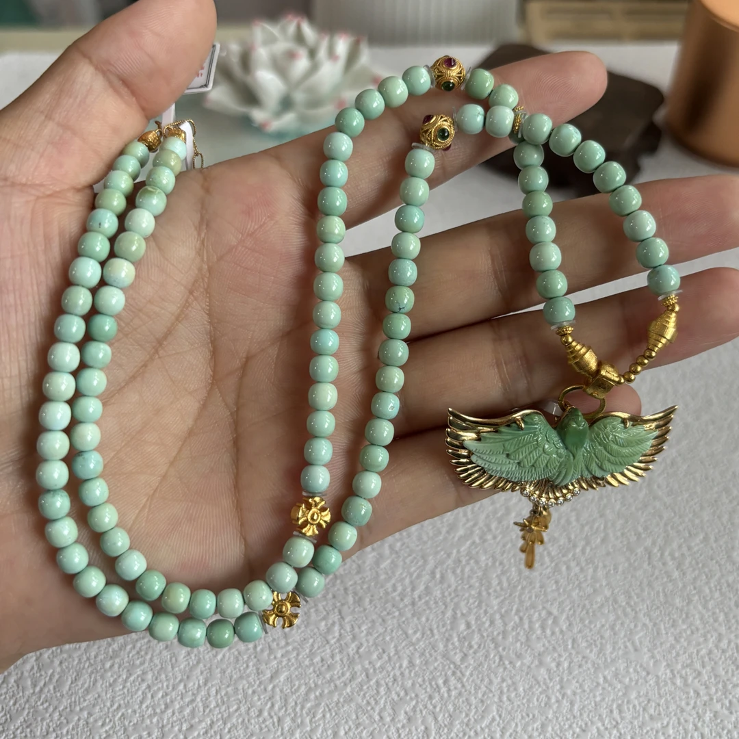 12610天然绿松石18K金镶嵌项链