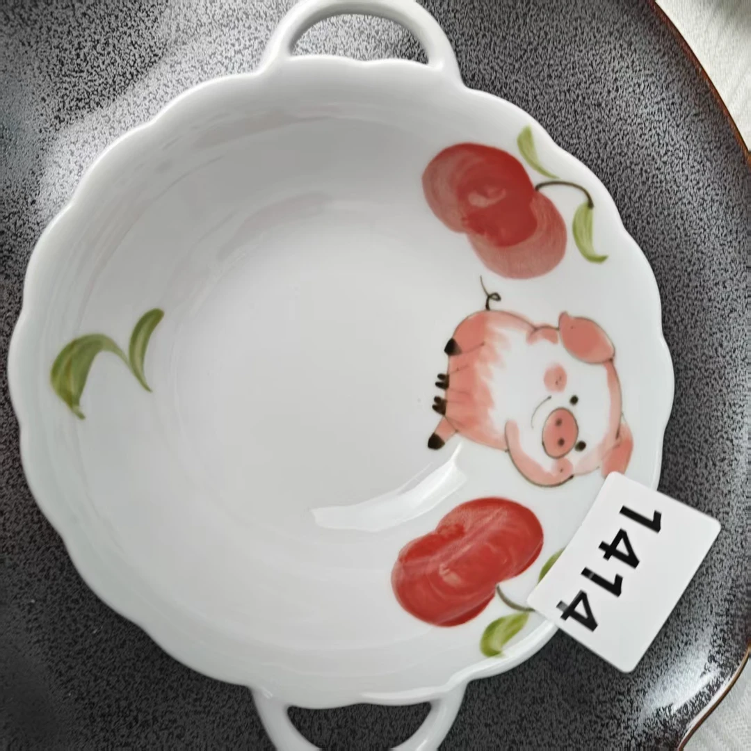 景德镇手绘釉中彩（食品级）双耳花边碗餐具陶瓷家用1414