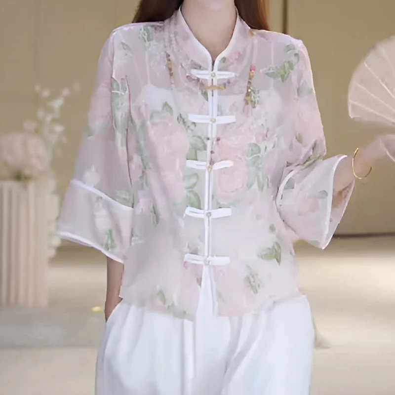 新中式国风外套外搭防晒开衫复古唐装女装改良汉服立领盘扣上衣夏