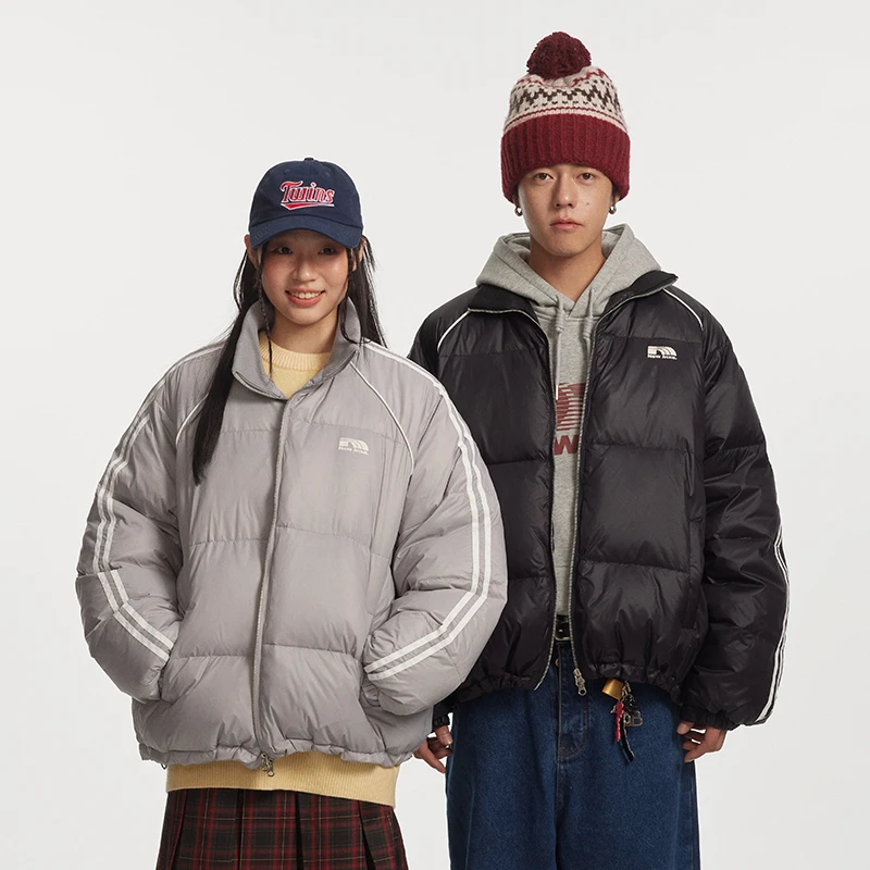 江南先生美式复古90白鸭绒立领杠条羽绒男女冬季面包服JN44B31