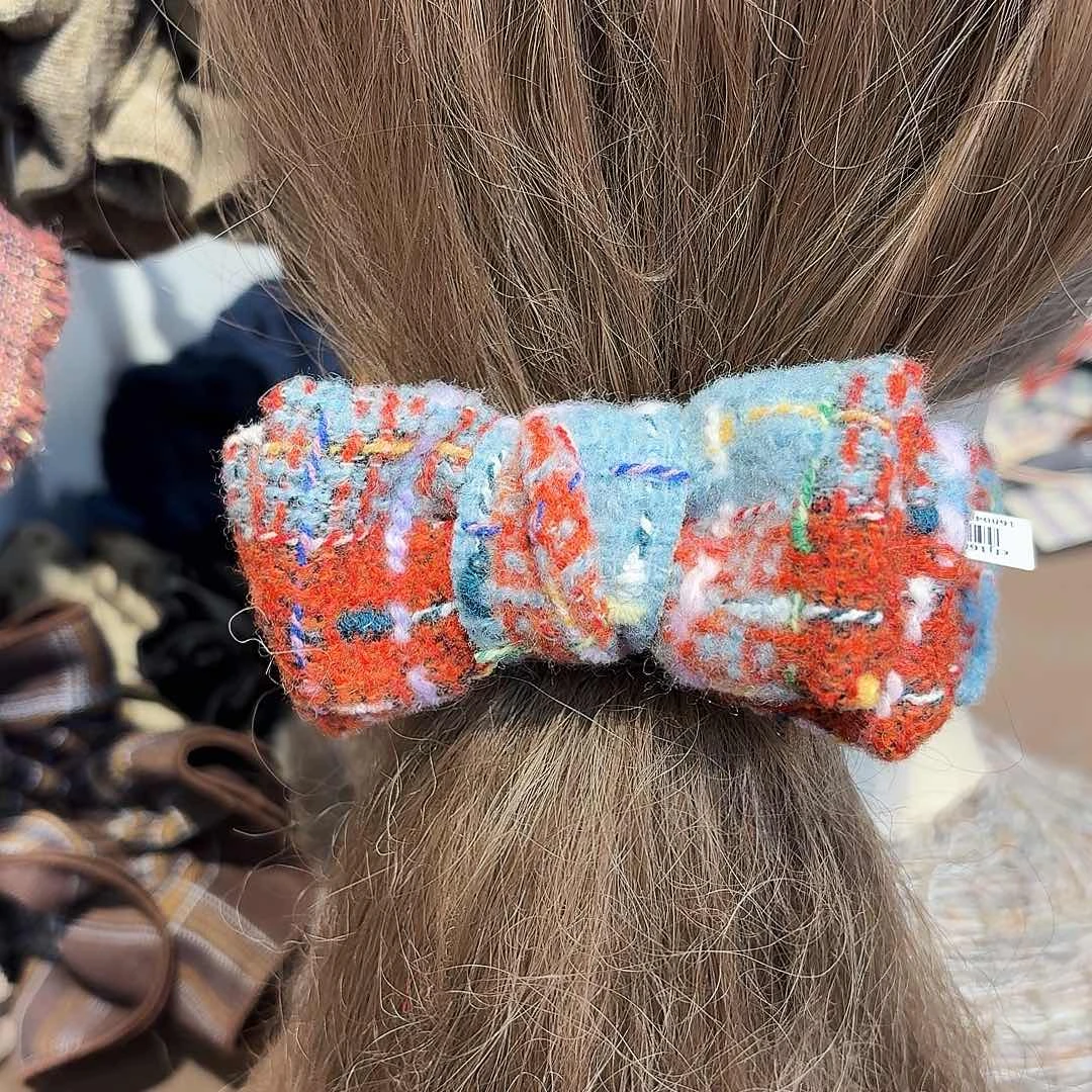 布艺非金属丸子抓橘色格子