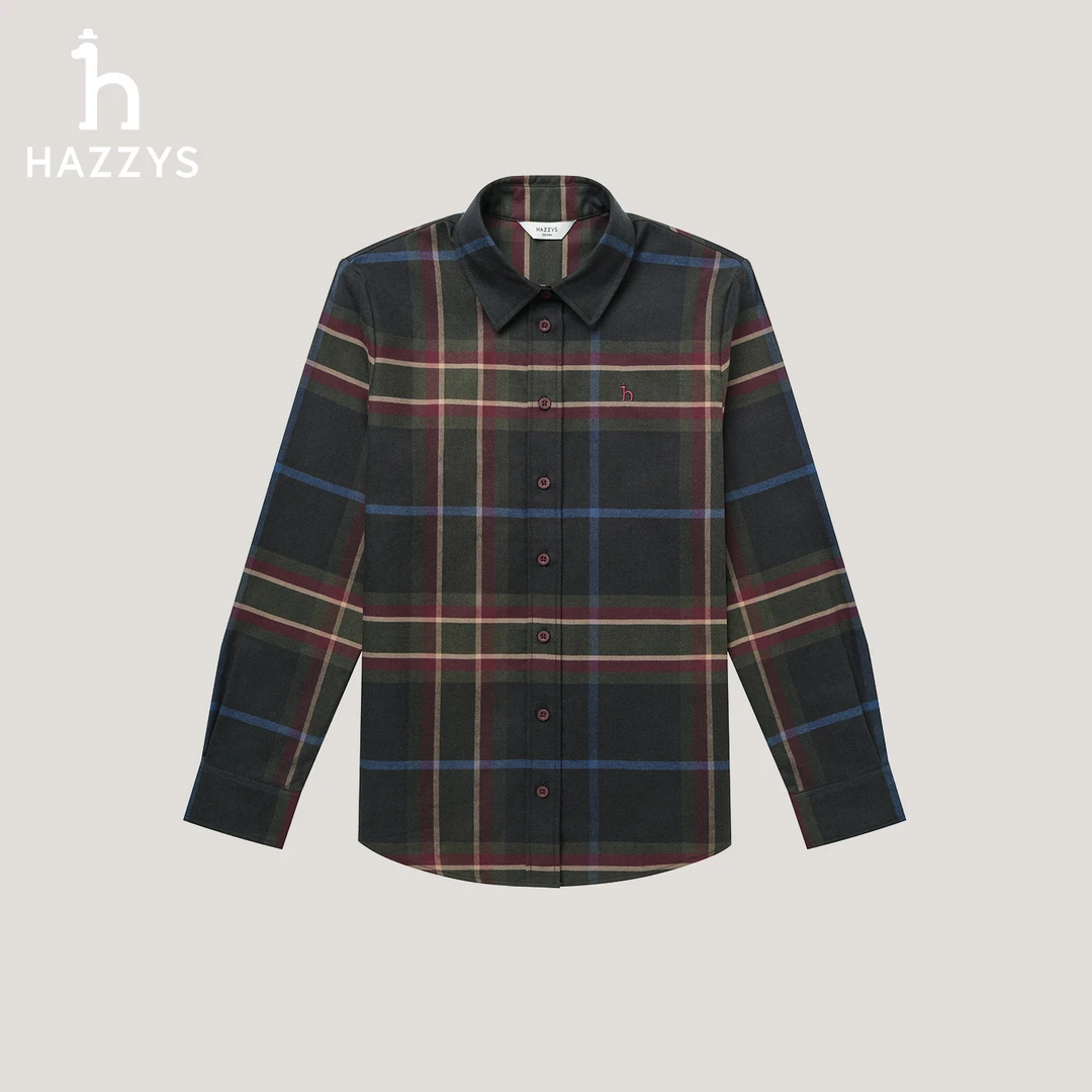 【商场同款】HAZZYS哈吉斯秋冬季女士格纹衬衫长袖时尚休闲衬衣