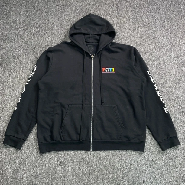 99新 Chrome Hearts/克罗心 7197/黑色logo连帽薄绒卫衣/XXL码