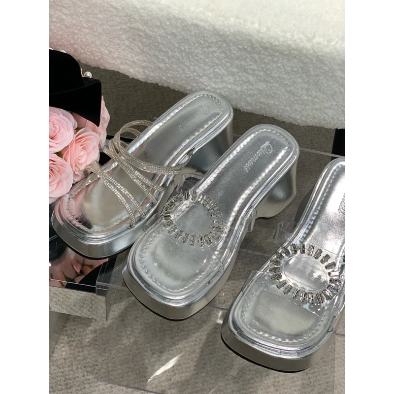 一脚蹬不累脚高跟鞋女凉鞋2025夏季新款厚底不累脚凉拖鞋外穿