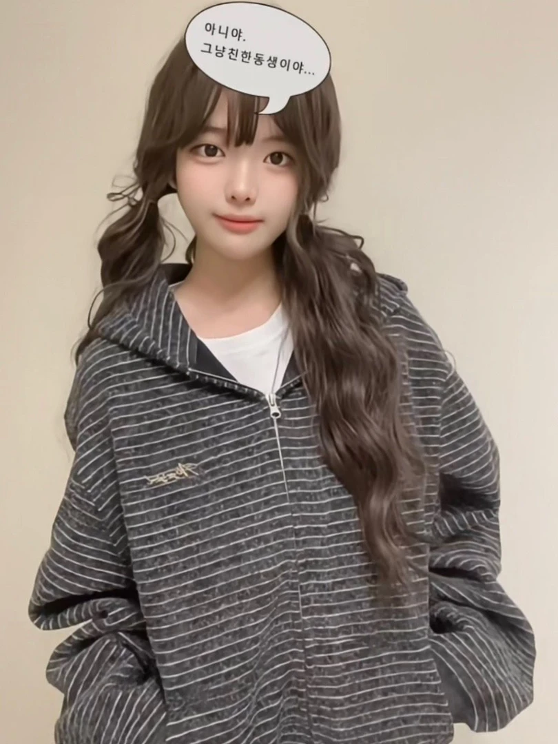 伶落旧人美式复古条纹连帽卫衣女2025新款小众设计感休闲开衫外套