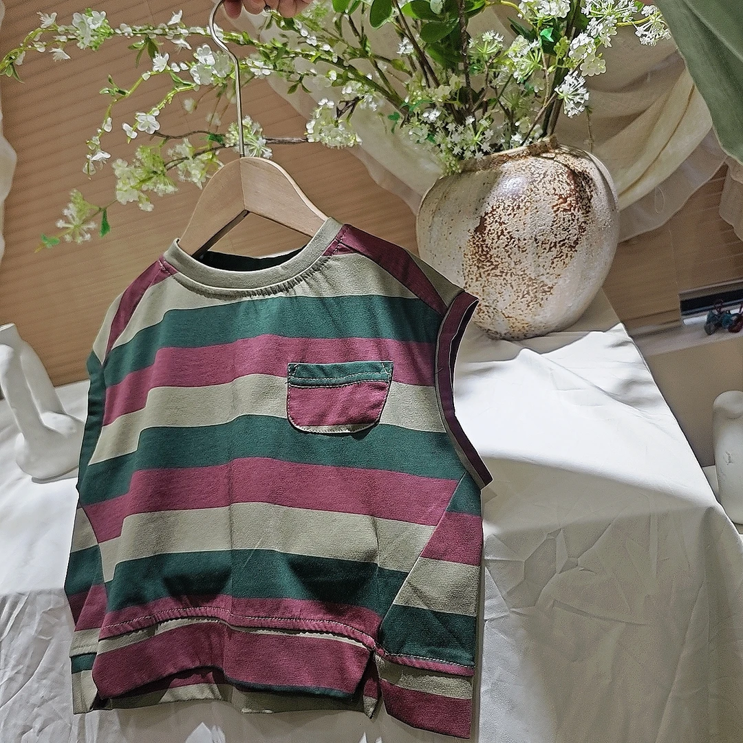 Z3-9。DT 3081 儿童条纹夏季拼色无袖上衣男童T恤韩版休闲