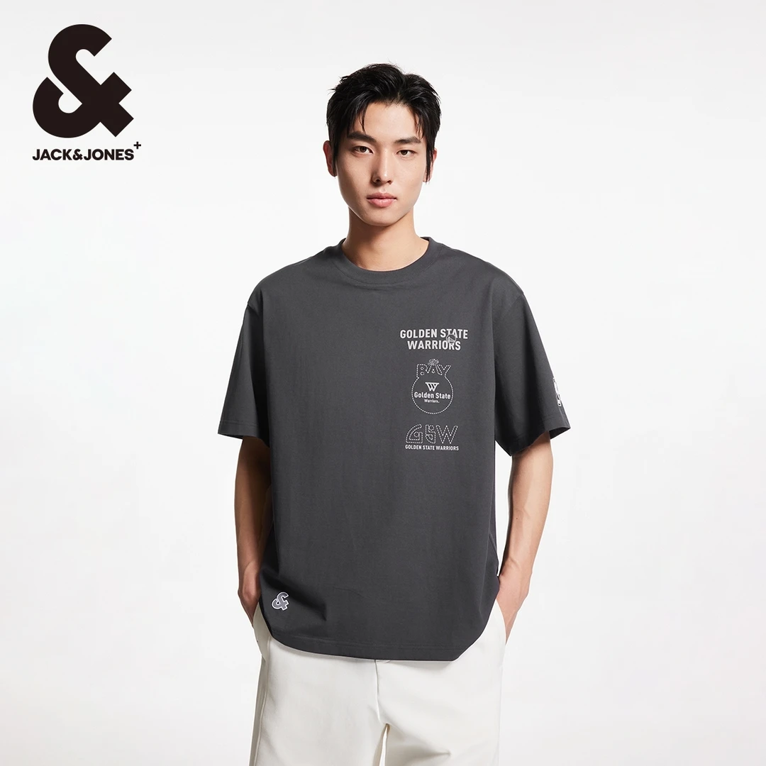 杰克琼斯NBA联名胸前勇士队字母胶印运动舒适百搭潮流时尚T恤男装