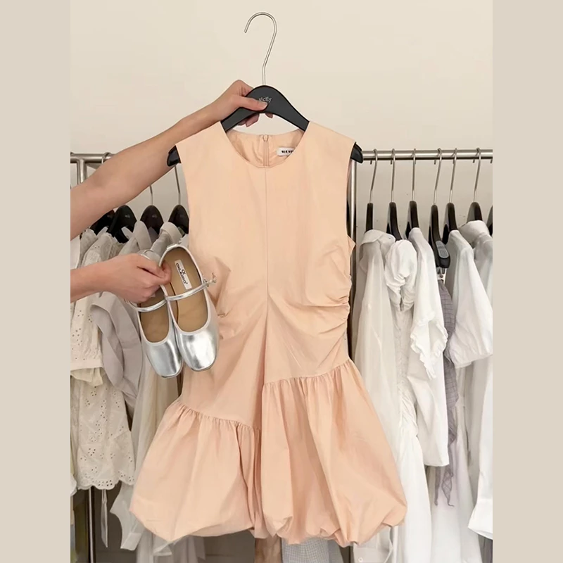 洋气减龄设计感无袖背心花苞裙小个子公主风连衣裙子女夏3369