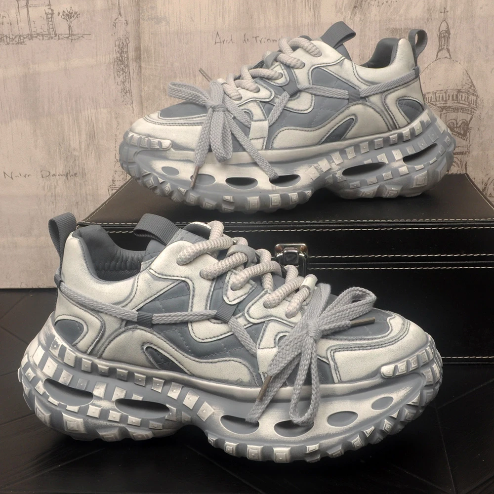 老爹鞋男鞋子2025秋冬休闲鞋厚底增高轮胎底运动鞋青年擦色潮男鞋