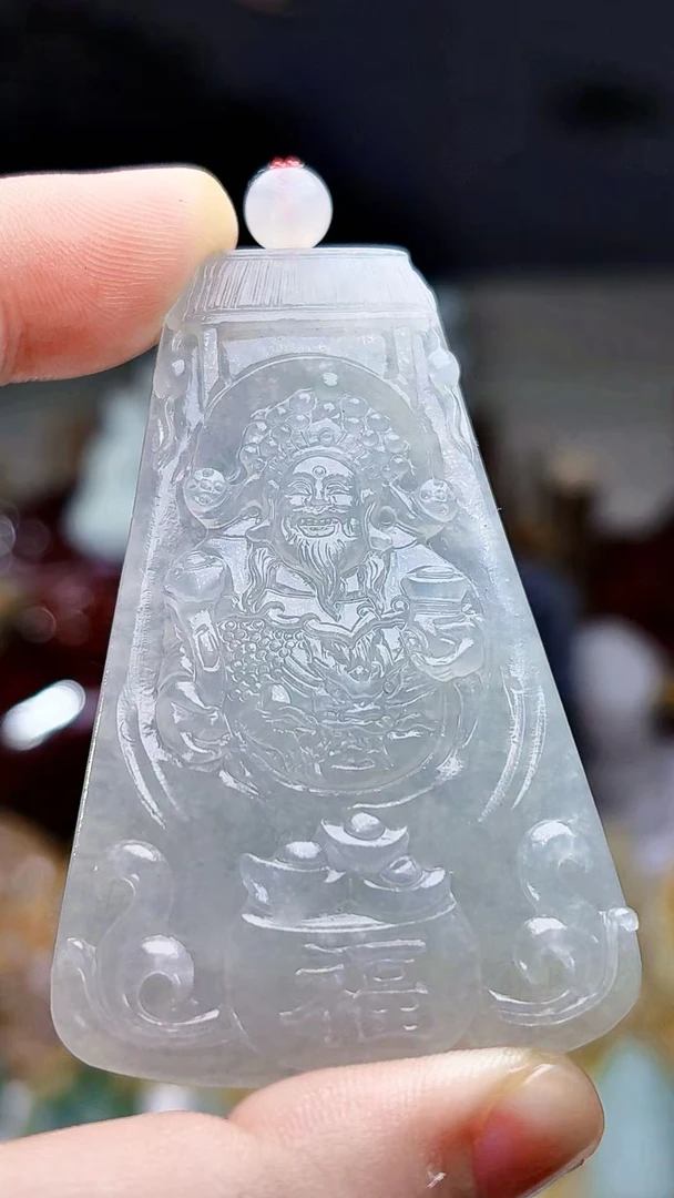 天然缅甸翡翠木那冰种财神牌毛货买断需抛光尺寸63-38-5.8