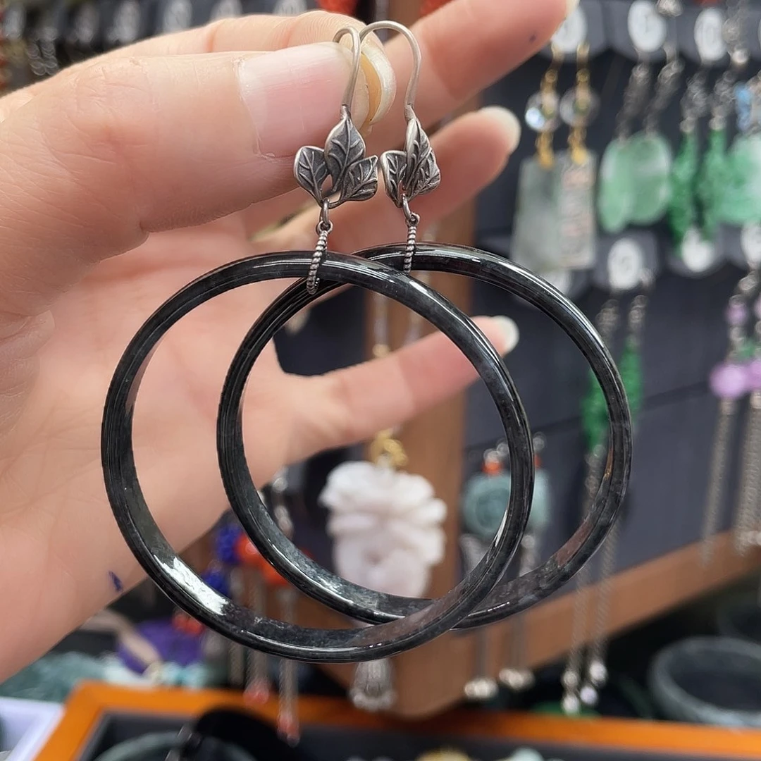 翡翠耳饰银S925镶嵌373fhnhhhj