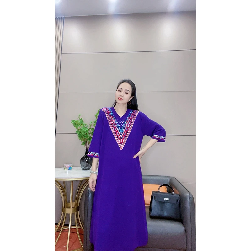 3750 大版短袖连衣裙中长款针织毛衣长裙打底外穿