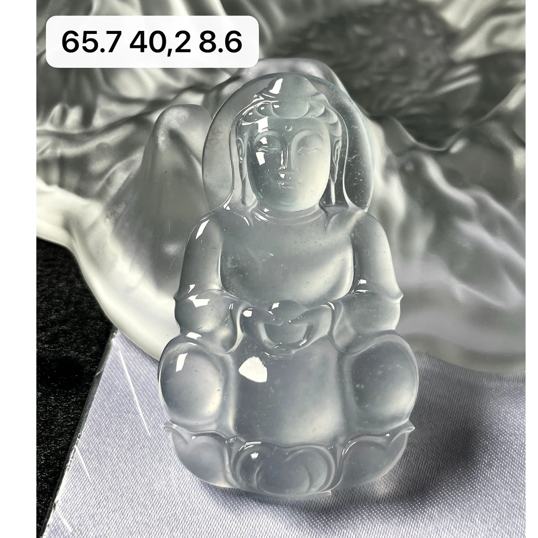 天然a货缅甸翡翠老坑玻璃种观音吊坠