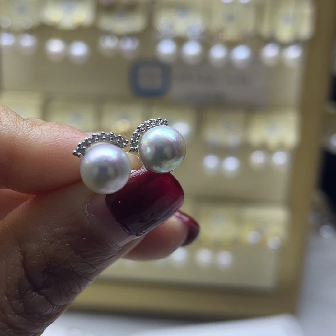 海水珍珠耳饰银S925镶嵌