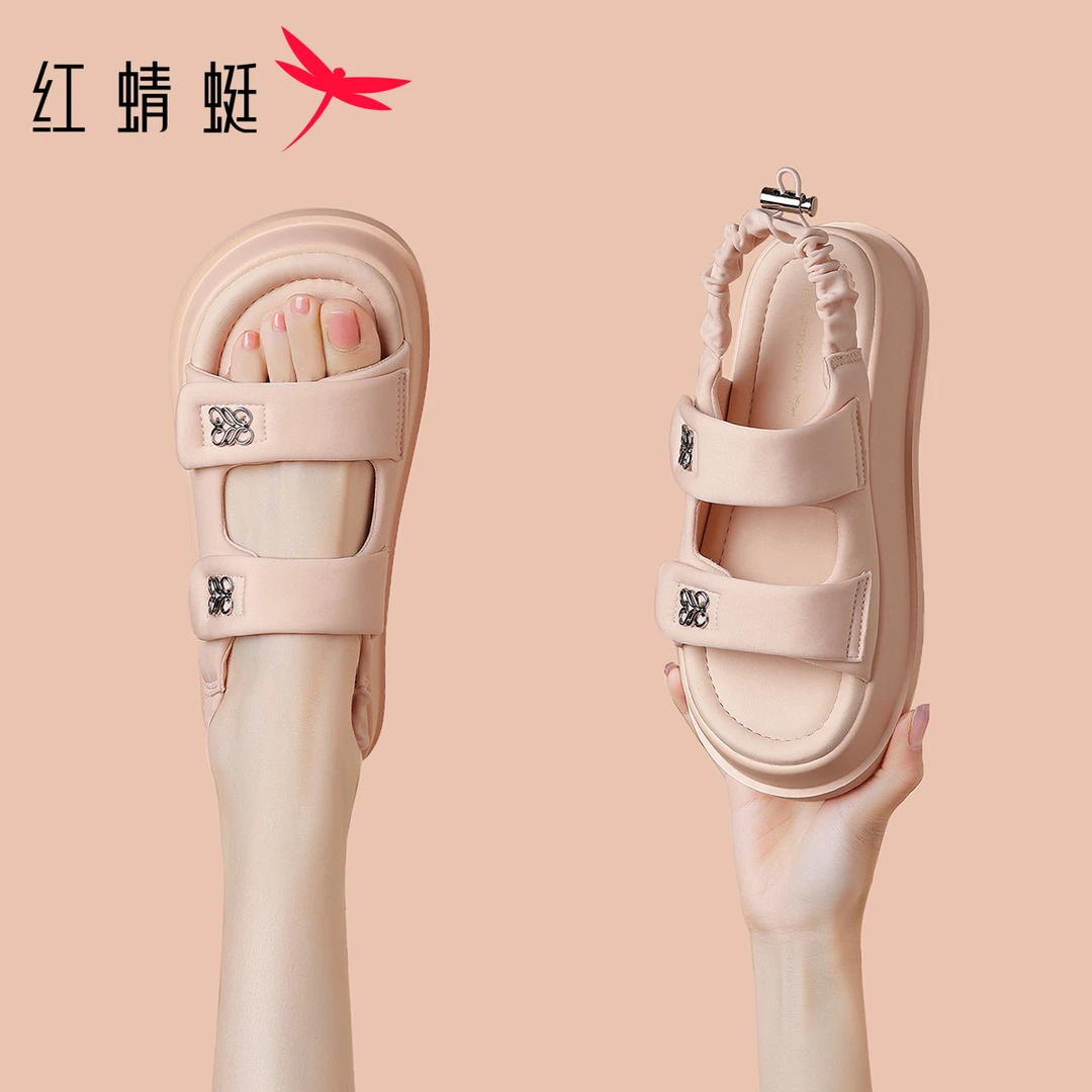 红蜻蜓时尚外穿凉鞋女款2025新款爆款舒适休闲百搭露趾防滑平底鞋