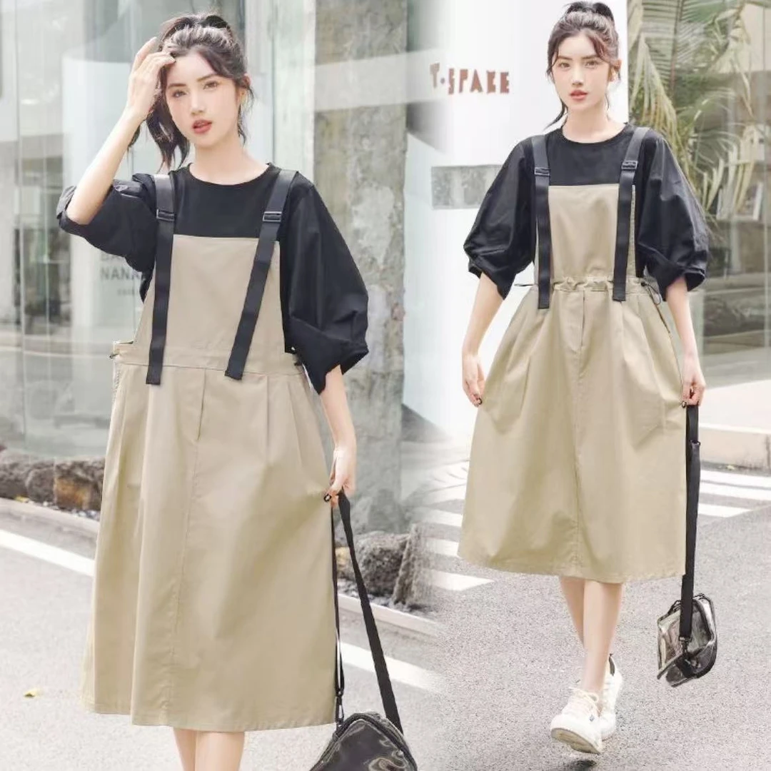 【Halo】2025春季新款简约宽松显瘦吊带连衣裙时尚学院风工装背带裙