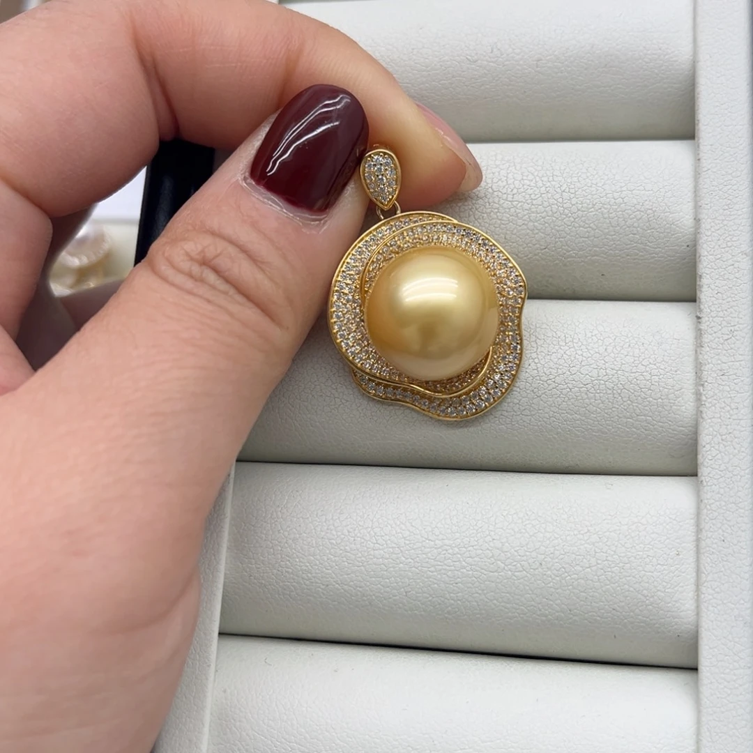 吊坠(不含链)银S925镶嵌海水珍珠