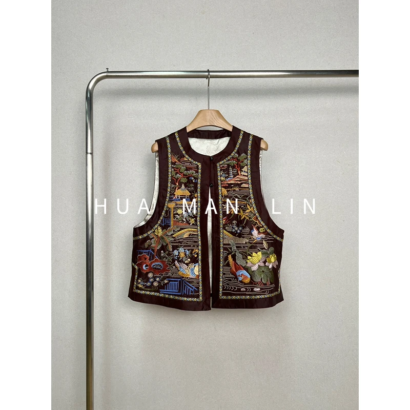 【花滿林】圆领重工刺绣龟裂纹真丝桑蚕丝马夹16245