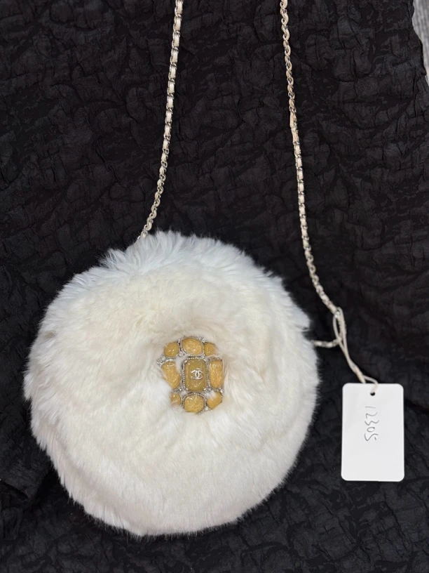 95新 Chanel/香奈儿 夏七中古/毛毛拜占庭圆饼/单肩包12305