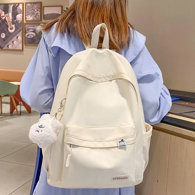 FAVMARTHA纯色书包女生大学生简约双肩包初高中生日系百搭大容量