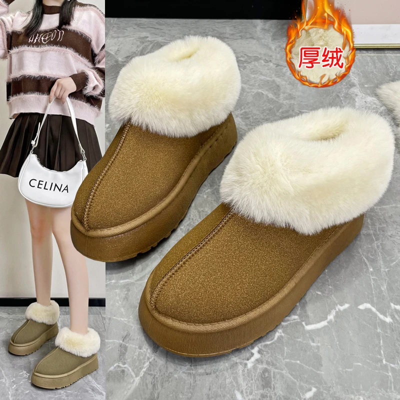 加绒加厚保暖鞋棉鞋女2025冬季雪地靴平底女鞋韩版短筒靴子百搭秋