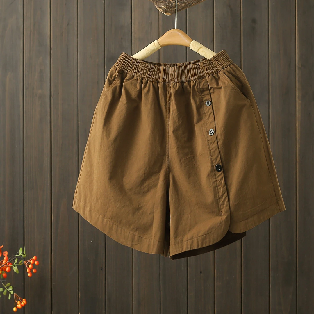 2025夏季新款纽扣设计休闲短裤女高腰宽松显瘦小个子阔腿裤子ZB53