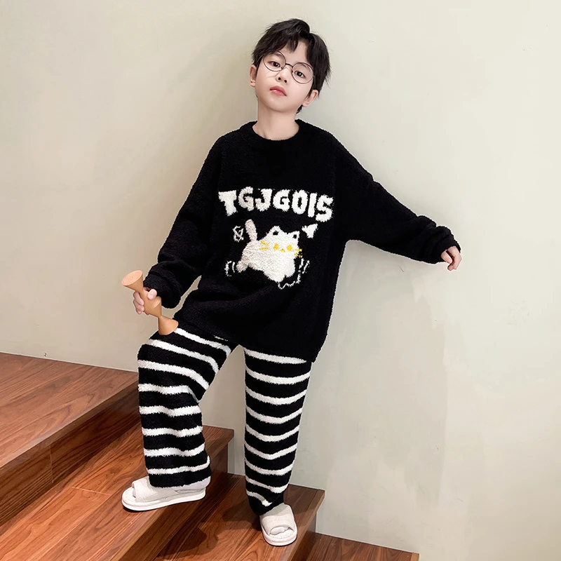 男童睡衣套装秋冬装2025新款洋气卡通家居服中大儿童加厚珊瑚绒潮