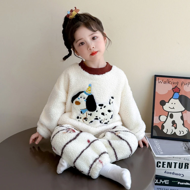 女童法兰绒睡衣秋冬季女孩加厚保暖珊瑚绒冬款儿童加绒宝宝家居服