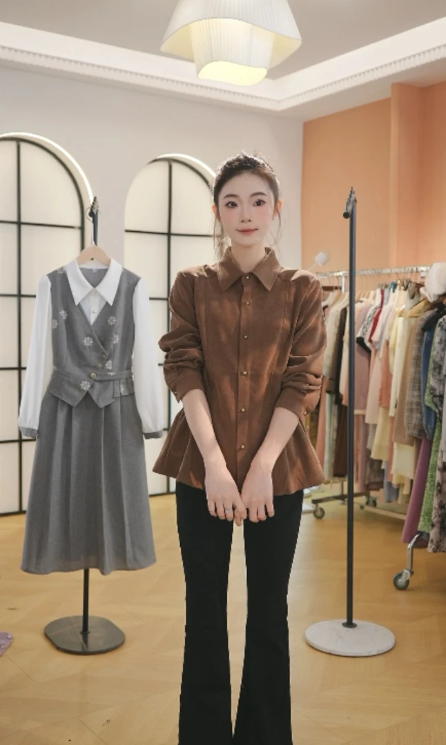 F3020长袖衬衫女士春装新款收腰气质衬衣外套百搭洋气上衣