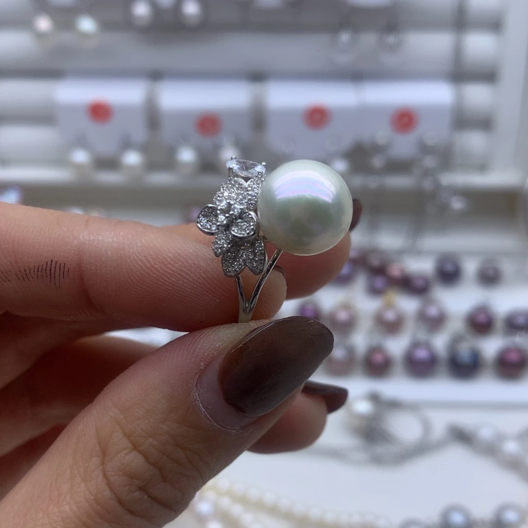 淡水珍珠戒指银S925镶嵌小*?