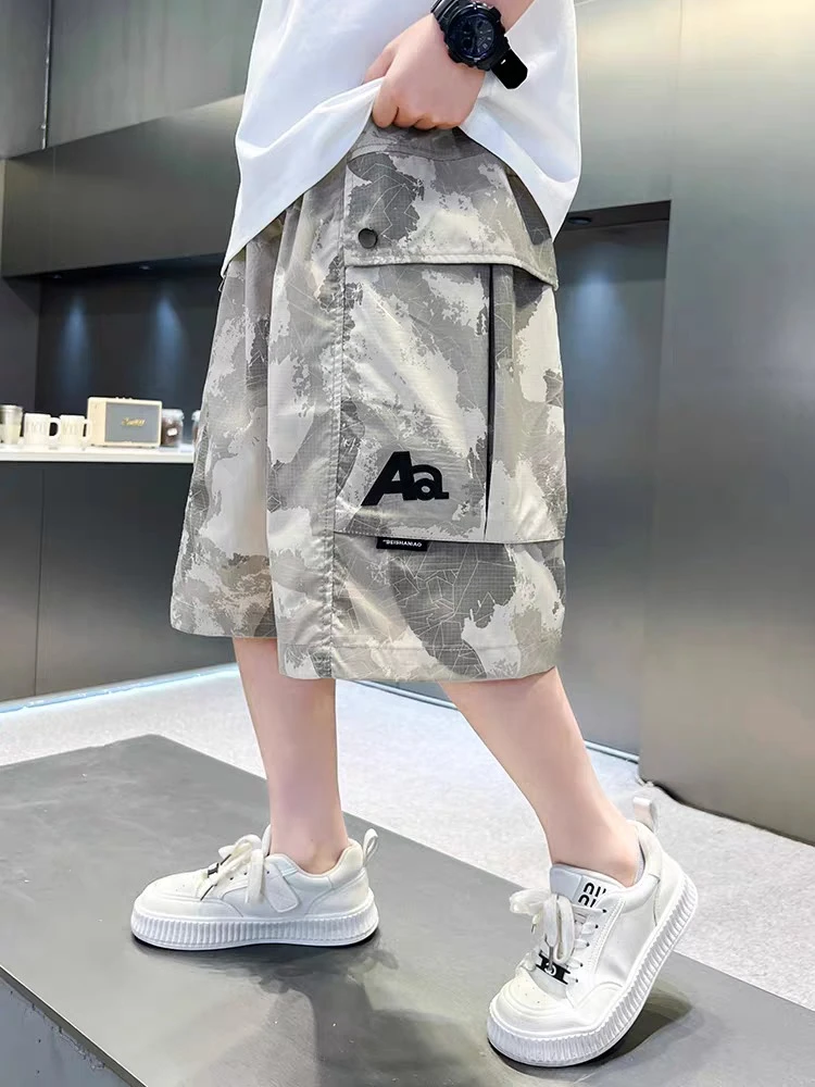 男童夏季短裤迷彩五分裤2025新中大童宽松速干裤儿童痞帅透气中裤