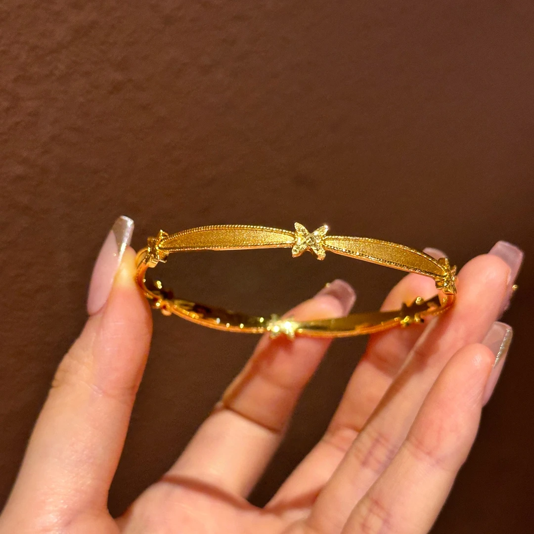 铜合金手镯 碎冰冰金色蝴蝶手镯轻奢小众高级感精致复古叠戴手饰