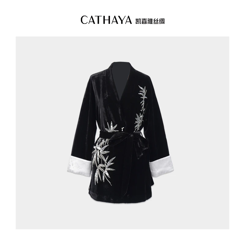 CATHAYA/凯喜雅丝绒新中式竹林图外套ZZKWFWJL003