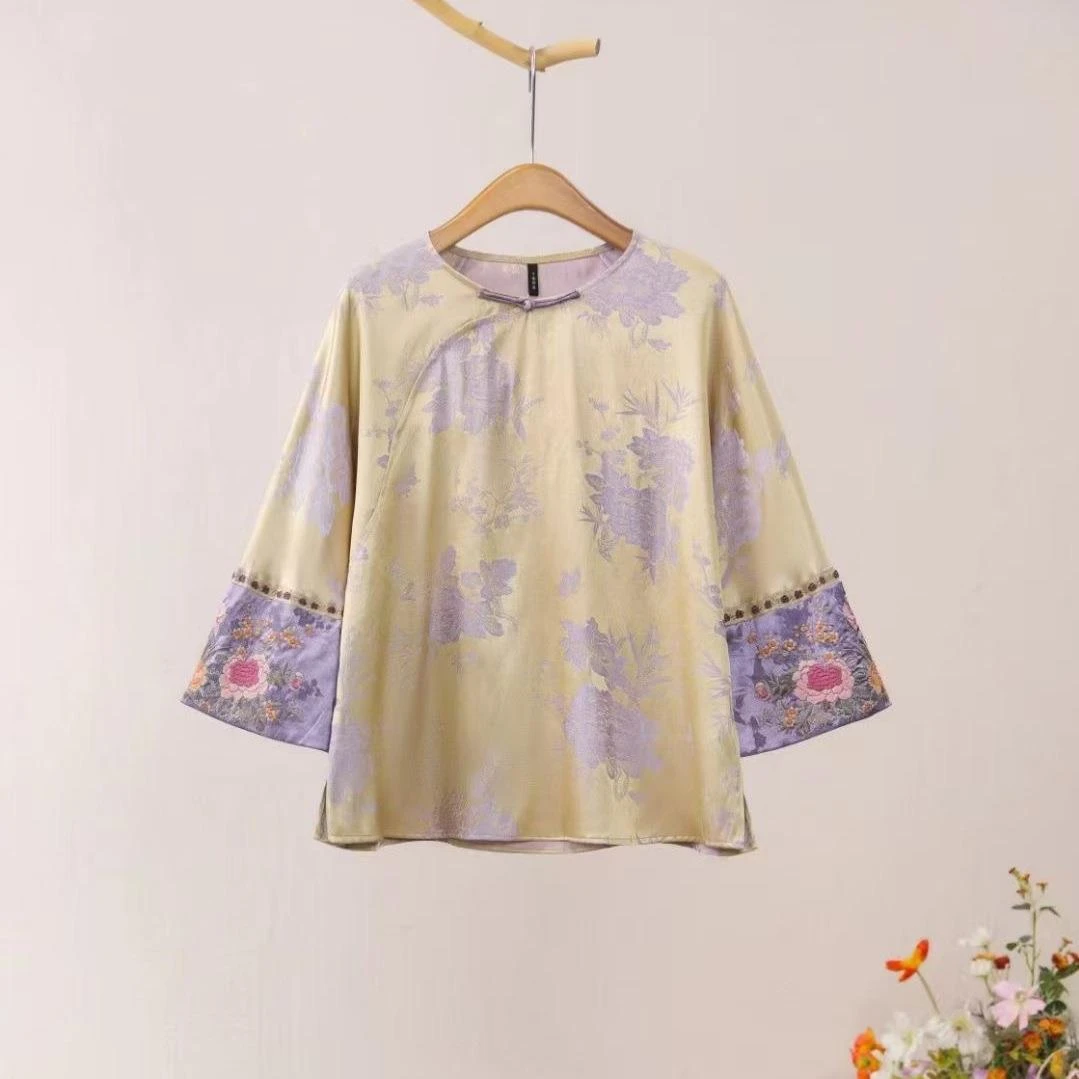 千椿物喜新中式国风圆领衬衫2025春季新款设计感小众复古唐装衬衣