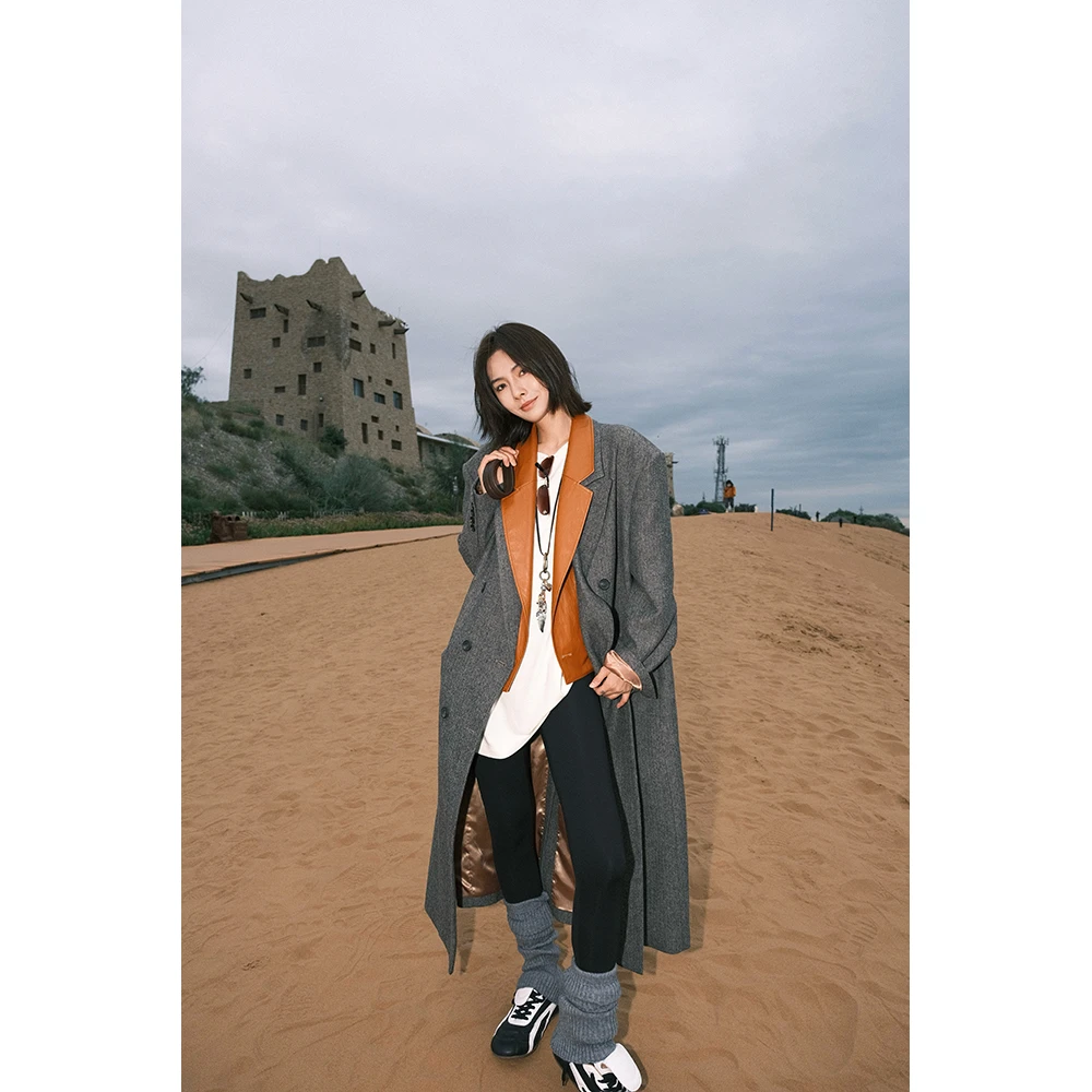 JCCC影子【琥珀/枫竺】咖色绵羊毛双层翻领风衣外套JE5BSD10