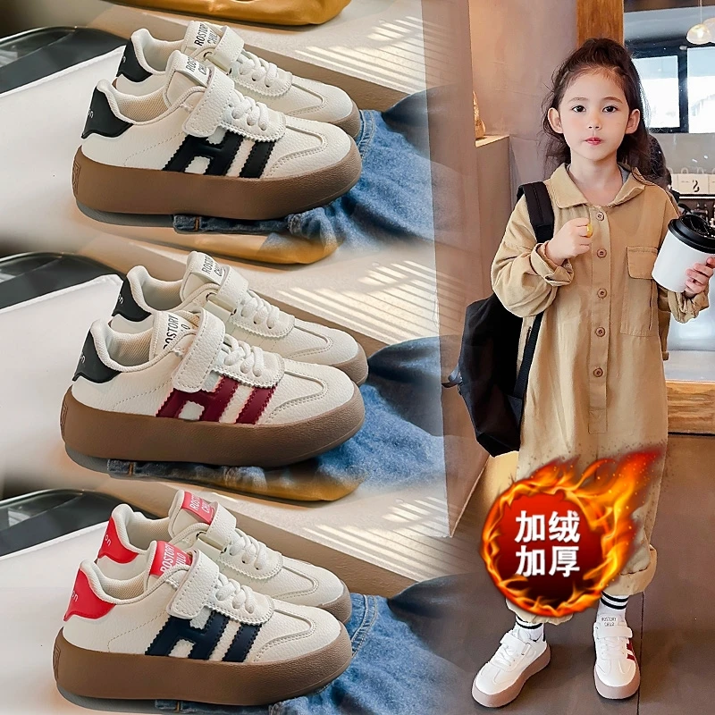 ABC儿童板鞋2025秋冬新款女童皮面百搭德训鞋男童休闲板鞋中大童