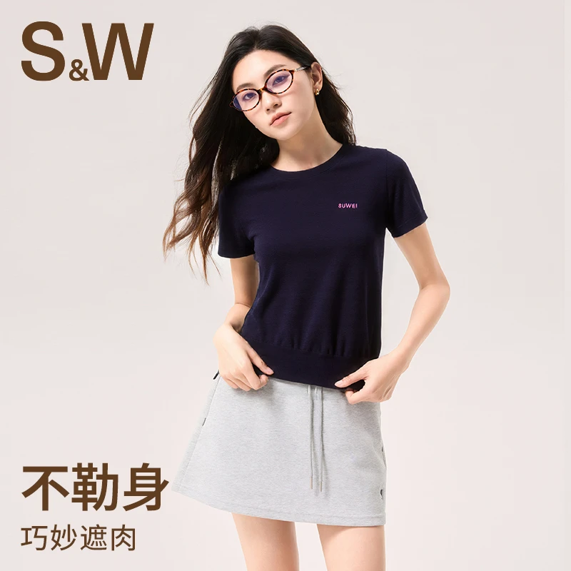 S&W瘦瘦T带辣妹凉感莱赛尔圆领弹力宽松百搭时尚短袖 4360