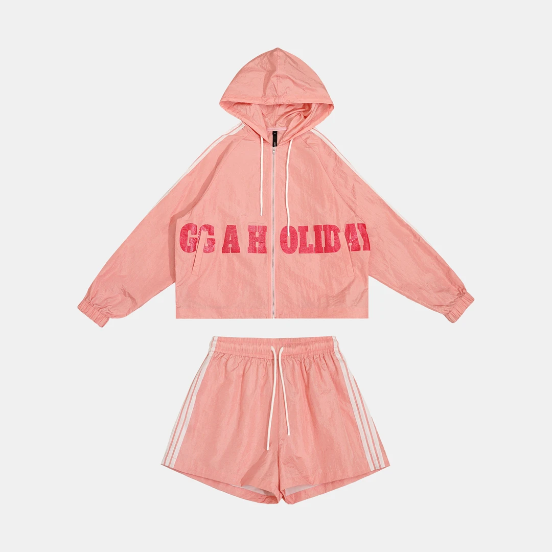 GG时尚休闲宽松潮流百搭运动风连帽短裤套装-151234/3