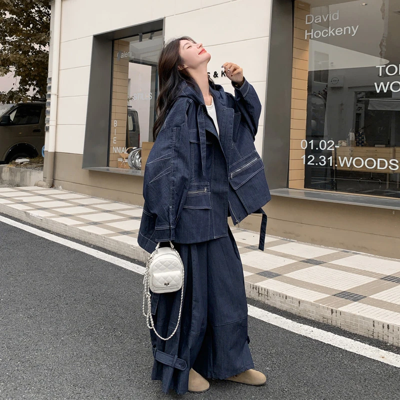 甜酷休闲工装风连帽外套阔腿裤2025春秋新款复古盐系松弛感套装裤