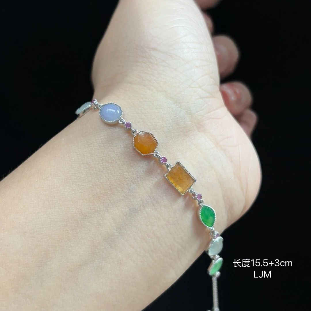《缅甸翡翠珠宝严选》冰三彩多宝蛋面玉石手链(下单质询客服)LJM