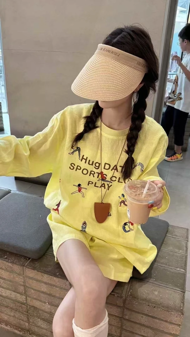 轻奢风夏款字母苎麻防晒➕短裤两件套套装
