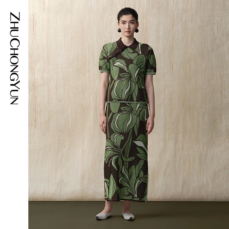 【冬姐精选】ZHUCHONGYUN2025春斜门襟翻领针织上衣