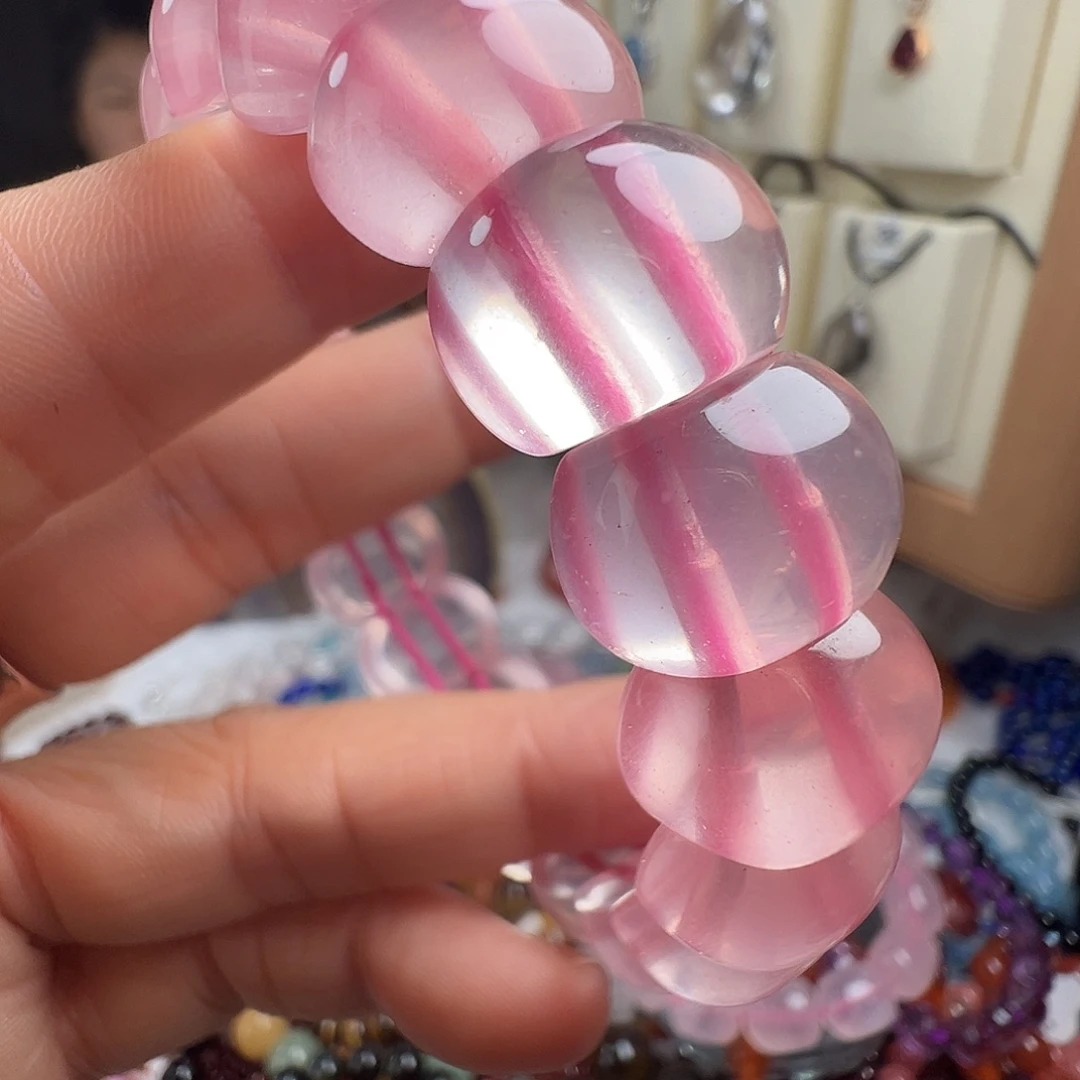 未镶嵌芙蓉石手链天然粉晶